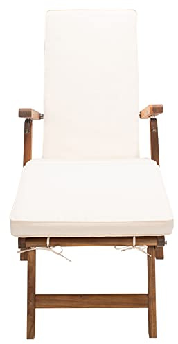 SAFAVIEH Outdoor Collection Palmdale Natural Brown Solid Wood/Beige Cushion Chaise Lounge Chair (PAT7015C)