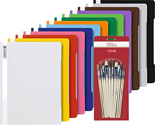14 Brunnen Schnellhefter A4 farbig sortiert PP-Folie glasklares Deckblatt (14 Farben) + Pinsel