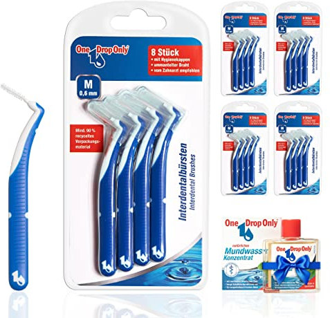 One Drop Only® - 5 x 8er Pack Interdentalbürsten 0,6mm (M) + 10ml Mundwasser Konzentrat GRATIS/Interdentalbürste & Interdental Brush zur Zwischenzahnreinigung/beste Mundhygiene durch Dentalbürsten