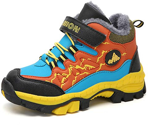 Thlppe Kinder Schuhe Winterschuh Schneestiefel Jungen Trekkingl Stiefel rutschfeste Wanderstiefel Outdoor Baumwollschuhe Orange37EU