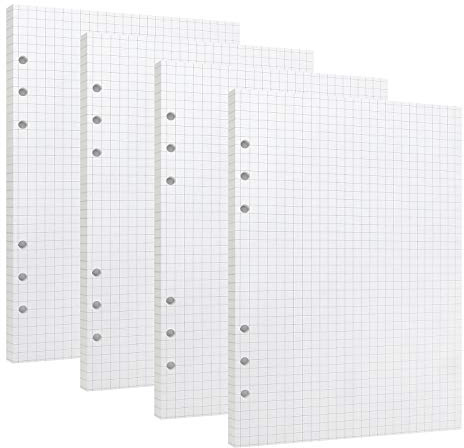 Kariertes Papier A5 6 Löcher Nachfüllpapier Quadratisches Liniertes Papier Refill Paper für Filofax A5 Notizen DIY Bullet Journal Skizze Malerei 4 Packung, Insgesamt 180 Blätter