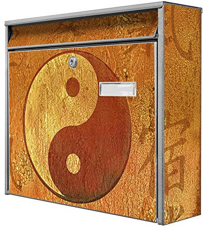 banjado® Burg-Wächter® Briefkasten mit Motiv Yin Yang/Briefkasten ohne Zeitungsfach 32x36x10 cm groß/Briefkasten mit Namensschild A4 Einwurf inkl. Montagematerial & 2 Schlüsseln