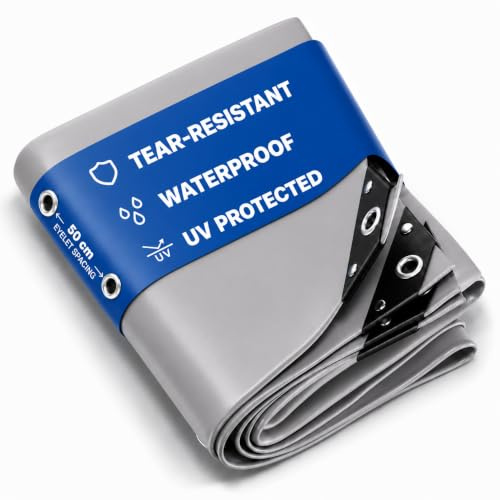 NEMAXX® Abdeckplane 450 g/m² 3×10 m Grau Alu-Ösen wasserdicht UV-fest | Winterfest & schimmelresistent, verschweißter Saum, verstärkte Ecken, Ösen alle 50 cm – für Holz, Garten, Dach, Bau & Pool