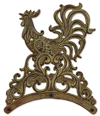 Zingz & Thingz Outdoor Garden Rooster Cast Iron Hose Organizer, 9.5x5.5x10.25, Brown