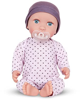 Babi Lullababy Babypuppe mit weichem Körper und blauen Augen | 36 cm große Babypuppe mit weichem Körper, gepunktetem Pyjama, Mütze und Schnuller für Rollenspiele, 2+ Jahre