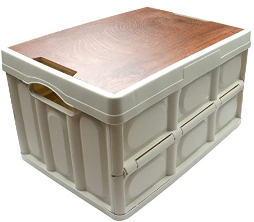 Roellgs Organizador doméstico plegable tapa de madera gruesa, organizador de exterior, puede utilizarse como mesilla de noche (42 x 28,5 x 23)