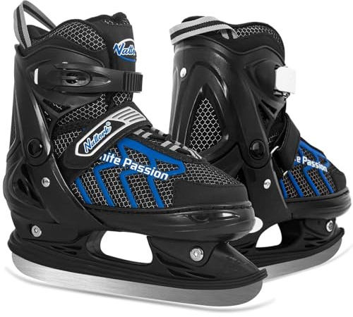 MammyGol Adjustable Ice Skating for Kids, Boys and Girls, Blue Ice Skates Size Small Hockey Lace-Up Ice Skate for Beginner