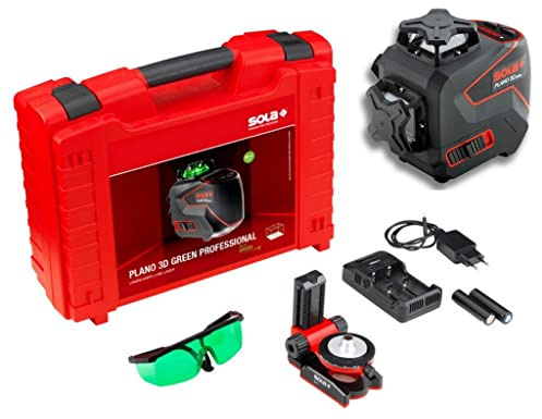 Sola PLANO 3D GREEN PROFESSIONAL Kreuzlinienlaser, 3 x 360° Linienlaser - Lasermessgerät mit Real Green Technologie, Laser-Wasserwaage, selbstnivellierend ±0,3 mm/m, kraftvoller Akku bis 8h Laufzeit