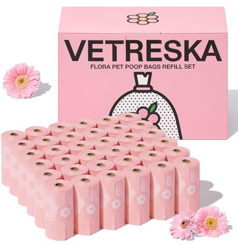 VETRESKA Lavender Scented Dog Poop Bags, Leak Proof, Extra Thick and Large Pet Waste Bags for Dog Walking and Cat Litter, 36 Refill Rolls, 540 Bags, Pink