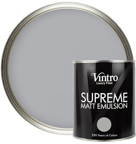 Vintro | Mid Grey | Luxury Matt Emulsion | Smooth Chalky Finish | Multi Surface Paint | for Walls, Ceilings, Wood and Metal | 1L (Mid Grey - Lincoln Grey)