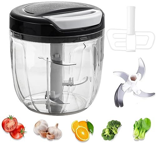 Lnvocn Tritatutto Manuale per Cucina - Trita Cipolla, Verdure, Insalata, Aglio, Patate e Frutta con Sistema a Corda