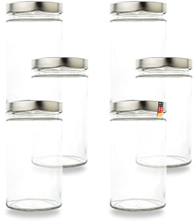 Flaschenbauer - 6er Set Vorratsgläser 720ml | 82mm Deep-Schraubdeckel | Einmachgläser mit Silbernen Deckeln | Perfekte Vorratsdosen aus Glas zum Einkochen & Aufbewahren von Obst, Gemüse und Gewürzen
