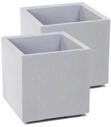 Kreher Set: 2 x XL Pflanzkasten Karo in verschiedenen Formaten und Farben. Tolle Beton Optik in Grau oder Anthrazit! Aus robustem recyceltem Kunststoff! (36 Liter Grau)