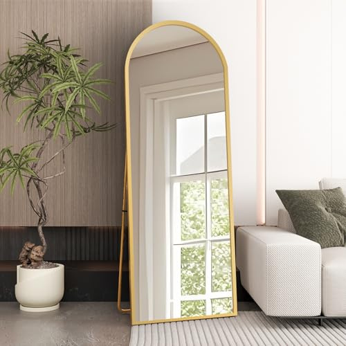 Beauty4U Arched Full Length Mirror 165x60cm, Gold | Free Standing, Hanging or Leaning, Arched Top Large Floor Mirror with Aluminum Alloy Frame for Living Room or Bedroom
