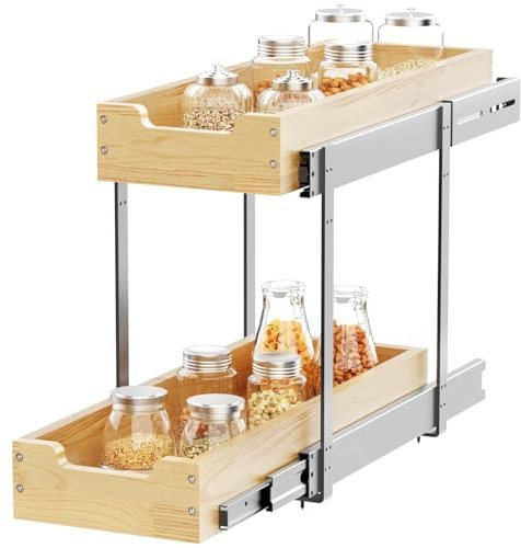 Sikarou Ausziehbarer Schrank-Organizer aus Holz, 2 Krawatten, 22,9 x 53,3 cm (B x T), robuste Schubladen für Schränke, Aufbewahrung und Organisation für Küche, Speisekammer, Badezimmer