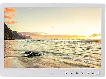 12-Zoll-Touch-Button-Digitalfotorahmen-Breitbild-Multifunktions-High-Definition-Werbegerät for elektronische Fotoalben, unterstützt USB- und SD-Karten, Fernbedienung (Color : White)