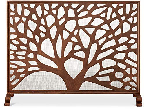 Grille de protection de cheminée en fer massif - Marron rouge - 98,6 x 77,9 cm - Installation facile