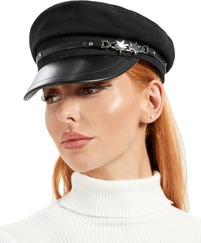 S.ROMZA Zeitungsjungenkappe für Damen, PU-Leder, Visier, Fiddler Cap, Newsboy Hut Damen, Cabbie-Kappe, Maler Baskenmütze, verstellbar 56–58 cm, Schwarz, M