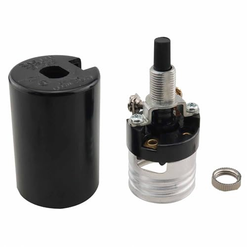 CHENJIN Button Switch Lamp Socket E26 Screw in with Lamp Head Made of Electric Wood Material Bottom Knob Shell Socket for Bedroom Office Living Room Exhibition Hall Black
