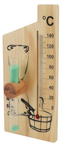 Elegante Termómetro de Sauna Reloj de Temporizador de de 15 Minutos Marco de Madera Dorada Medidor de Temperatura de 0 a 140 Grados Celsius Accesorio de Sauna para Montaje en