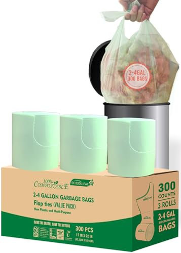 BEIDOU-PAC Lot de 300 petits sacs à compost biodégradables de 3 gallons pour poubelle de cuisine, sacs à déchets alimentaires pour poubelle de comptoir, certifiés ASTM D6400, US BPI