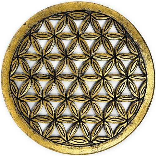 Trintura Flor de vida y decoración de pared 30 cm oro, cuadro perfecto para meditación, yoga y decoración del hogar