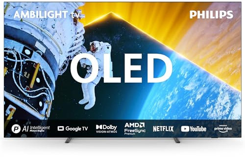 Philips Ambilight 77OLED819 4K OLED Smart TV - Display 77’’ con P5 AI Perfect Picture Ultra HD Google TV Dolby Vision e Dolby Atmos Sound, Funziona con Alexa e Google Assistant - Cornice in metallo