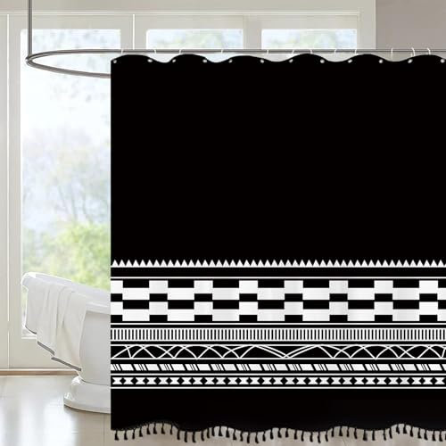 FAIRYGATE Duschvorhang Schwarz Weiß Duschborhang Duschvorhang Wasserdicht 180 x 180 cm Badvorhang aus Polyester Stoff Waschbar Bad Vorhang mit 12 Ringe für Dusche und Badewanne Schwarz B8406