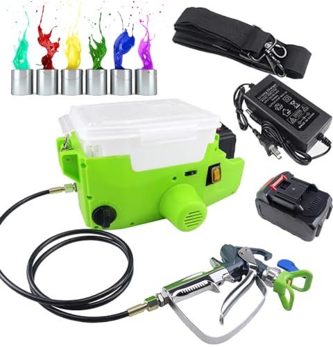 KJZQXYX Backpack Handheld Airless Paint Sprayer, 15Mpa High Pressure Cordless Wall Spray Gun with 1.5m Hose, 1.1L/Min Wall Paint Sprayer, 500W, 1.7L Capacity (Green)