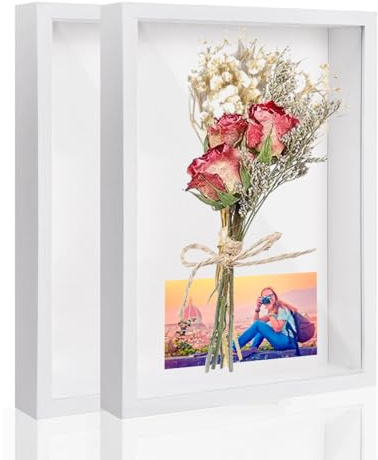 Wintfarm Marco de fotos 3D para rellenar, 21 x 29,7 x 3 cm (A4), marco de fotos 3D profundo para rellenar, color blanco para objetos, flores, ramo de boda o recuerdos (2 unidades)