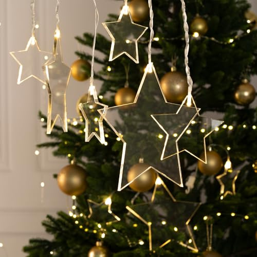 Ideen mit Herz LED-Sternen-Girlanden | Lichterkette | 3 klare, flache Sterne | warmweiße Beleuchtung | Acryl | 90 cm Kabellänge