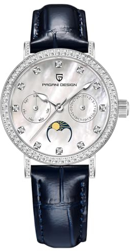 TAYSHILEY Orologio da polso da donna, al quarzo, con cinturino in pelle, impermeabile, con cinturino in pelle e zaffiro sintetico, data automatica, fasi lunari, visualizzazione della settimana,