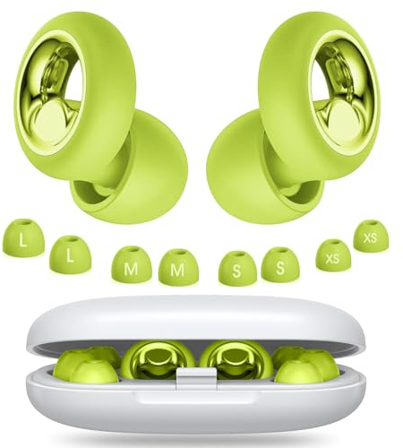 Ear Plugs for Sleep Noise Cancelling,45dB Soft and Reusable Silicone Earplugs for Hearing Protection with 8 Ear Tips in Four Sizes (XS, S, M, L),for Noise Reduction (Grass Green, 4 Sizes (1 Set))