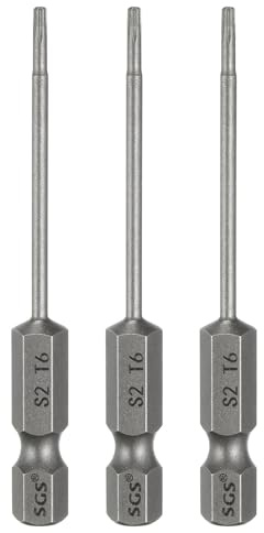 sourcing map Lot de 3 embouts de tournevis à tête Torx T6 - Tige hexagonale de 65 mm de long - Magnétique - Sans trou - Inviolable - 6 points - Tournevis en acier S2 industriels