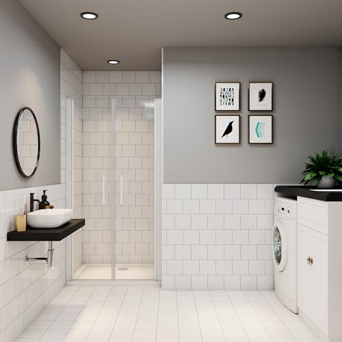 Porte de douche blanc 120cm Installation en niche porte de douche battante Hauteur 180cm en verre transparent et anticalcaire