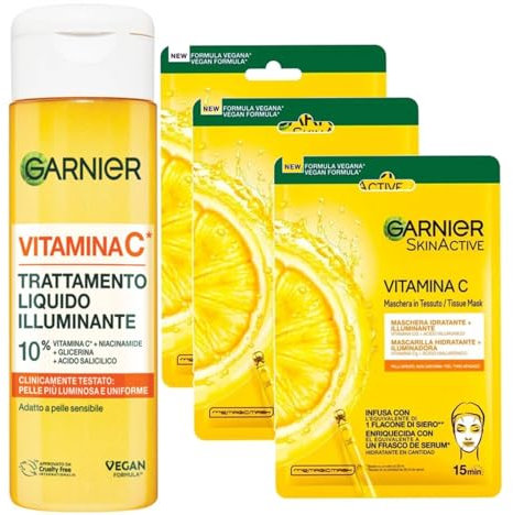 Garnier SkinActive Vitamina C Líquido Iluminador con un 10% de Vitamina C, Niacinamida, Glicerina y Ácido Salicílico. Ilumina, hidrata y suaviza. Apto para pieles sensibles 120 ml