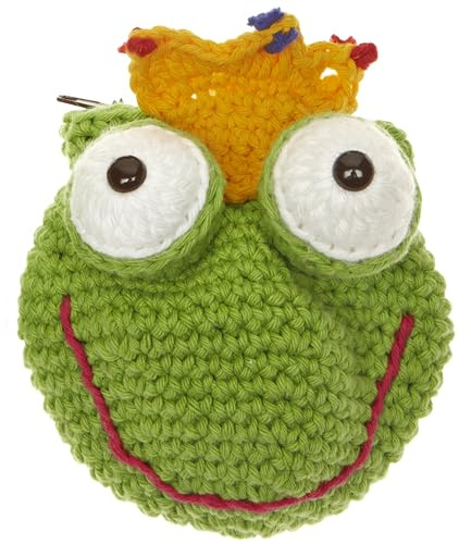 Frosch Huhn Erdbeere Katze Eule Münztasche Portemonnaie sehr wertig handgehäkelt mit Reißverschluss für jung und alt (Frosch_Portemonnaie)