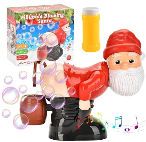 Weihnachtsmann Seifenblasen, Weihnachtsmann Seifenblasenmaschine mit Musik Lichtern, Automatische Furz-Blasengebläse, Santa Claus Bubble Blower Maschine Weihnachtsmann Spielzeug Geschenke für Kinder
