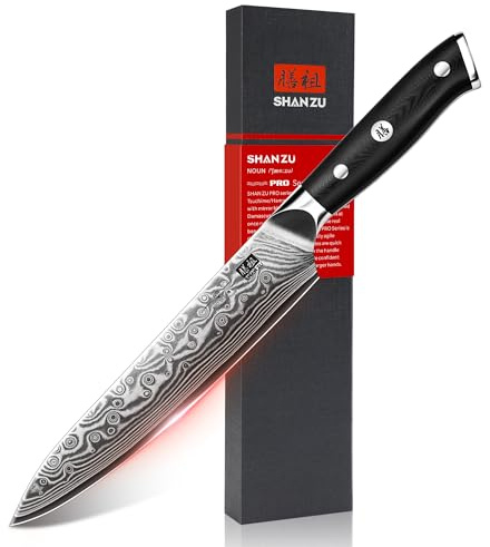 SHAN ZU Couteau Universel 15 cm, Couteau de Cuisine Damas, Couteau de Chef Japonais avec Lame Tranchante en Acier à Haute Teneur en Carbone 67 Couches et Manche en G10 - PRO Séries