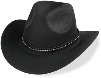 MYKAGS Chapeau de Cowboy pour Femmes et Hommes, Chapeaux Western en Daim, Chapeau Panama, Chapeaux de Cow-Boy à Large Bord, Cow-Girl Western en Daim (noir)