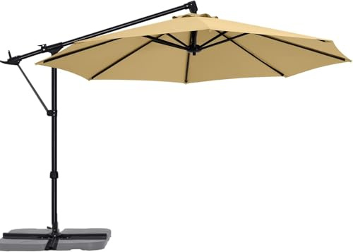 ABCCANOPY 10FT Cantilever Patio Umbrella with Base Stand, Offset Hanging Outdoor Umbrella, 360° Rotation & Tilt Adjustment,Suitable for Pool, Deck, Garden, Backyard(Khaki)