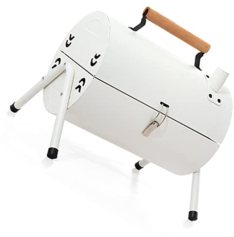 Drfeify Fumée Portable Double Face au Charbon de Bois BBQ Grill pour le Camping Picnics Parties (WHITE)