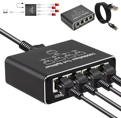 LAN Splitter 1 Auf 4 Mit1m Netzwerkkabel, Ethernet Switch 4 Port, LAN Splitter 1000mbps,Ethernet Switch Rj45 Für Computer, Router, Set-Top Box, Adsl, Digital Tv, Et