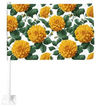 Gelbe Dahlie Blumen Auto Flagge Outdoor Fenster Clip 30 x 45 cm Doppelseitige Auto-Dekoration