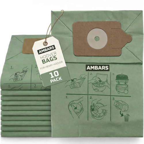 AMBARS Henry Hoover Bags 10 Pack, Premium Vacuum Bags compatible with Henry, Hetty, Numatic, Paper Material, Green, Pet Hair & Dust Filtration