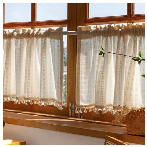 Cortina de cocina estilo rústico, cortina de lino, cortina de bistró, cortinas de cocina, cortinas cortas semitransparentes, cortinas cortas for salón, dormitorio, balcón(100x45cm)