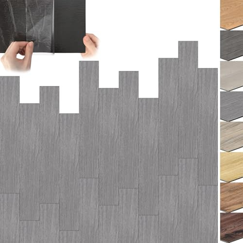 Suusolny 36 Stück Vinylboden PVC Bodenbelag 5 m², Selbstklebend Holz-Effekt Klebefliesen, Wasserfest & für Fußbodenheizung geeignet, Abmessung 91,44cm x 15,24cm x 2mm, Grau