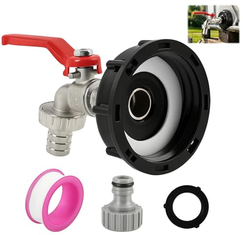 Adaptador para Grifo de Depósito IBC con Salida Esférica de 1/2 Pulgada, Compatible con Manguera de Jardín, Racor Duradero y Ecológico, Ideal para Sistemas de Riego y Recogida de Agua de Lluvia
