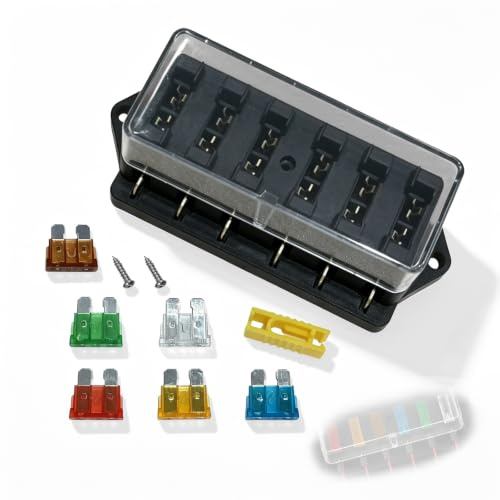 6-Fach Sicherungshalter Sicherungskasten DC 12V-32V für Kfz, Boot, Wohnmobile, LKW & PKW - Sicherungsblock mit 6 Auto Flachsicherungen 5A/10A/15A/25A/30A/35A, ATO-Sicherungsträger, Sicherungen