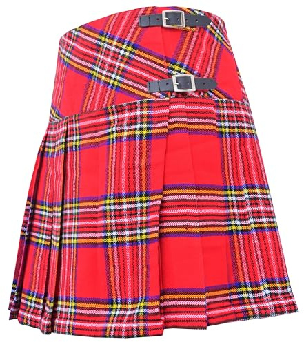 Traditional Scottish Kilts for Women – Billie 20 Knee Length Tartan Mini Kilt Skirt, Premium 16oz Pleated Fabric with Adjustable Leather Straps (UK, Numeric, 16, Regular, Regular, Royal Stewart)